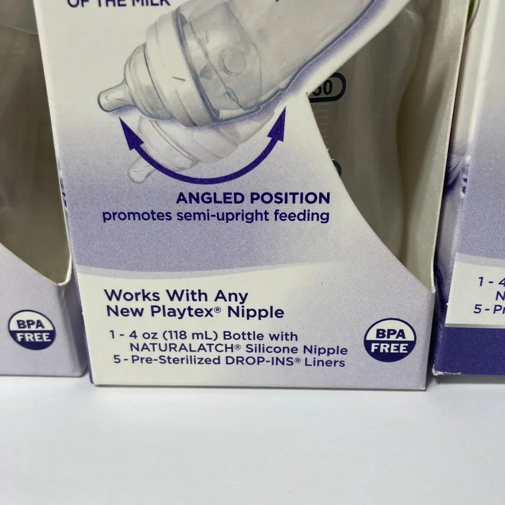 Playtex Baby Bottles Nurser with Drop Ins Liners Angled NaturaLatch SLOW 0-3M+